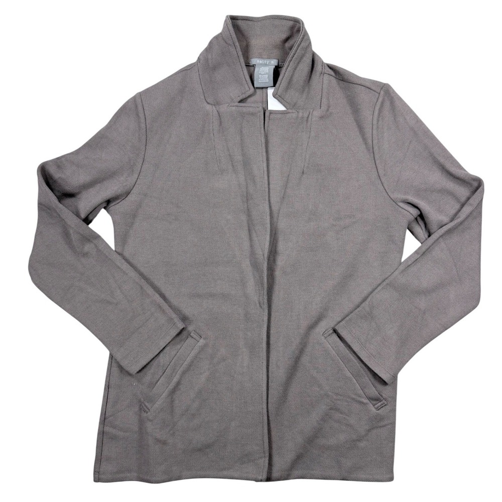 Matty M Womens Pebble Gray Open Front Shawl Collar Cardigan Jacket Large